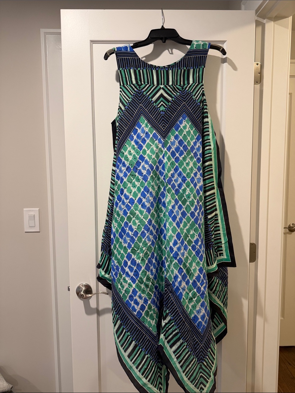 NIC+ZOE Blue & Green Asymmetrical Handkerchief Dress